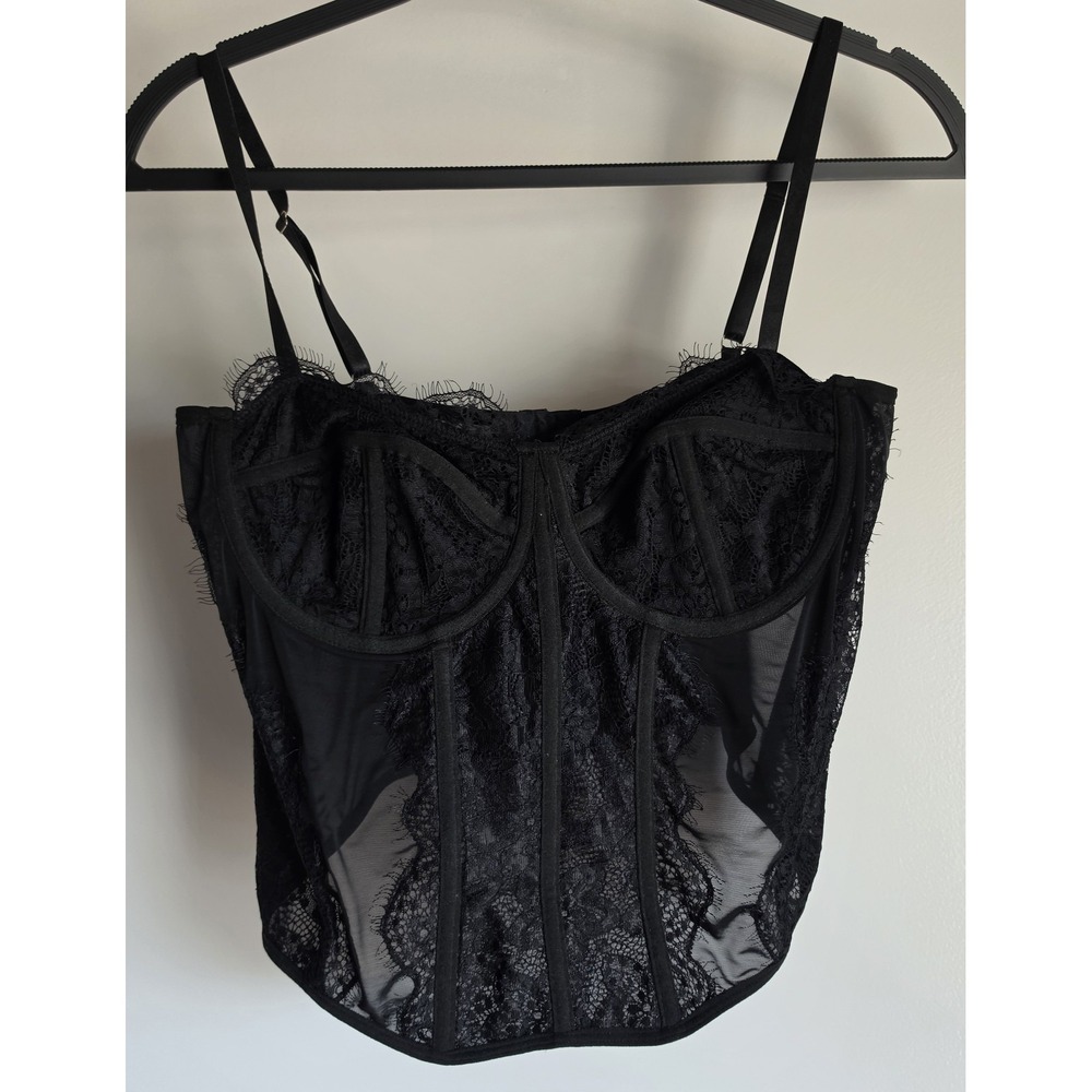 Dealmore Corset L Black Lace Sleeveless Bustier Top Lace Mesh Goth Chic